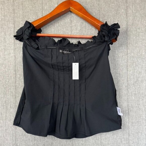 New York & Co Off The Shoulder 3-D Rosette Stretch Cotton Poplin Blouse Size L - Picture 10 of 14